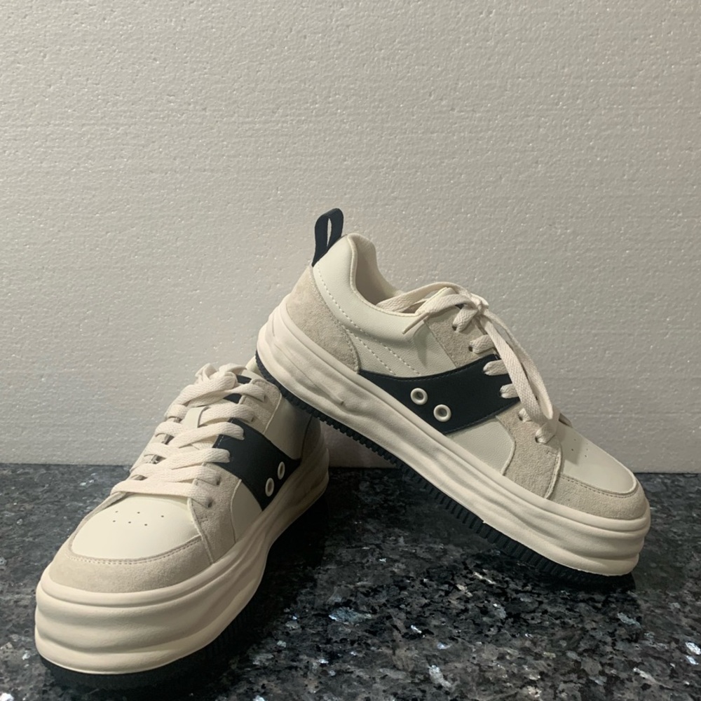 Chic Black and Cream Platform Sneakers